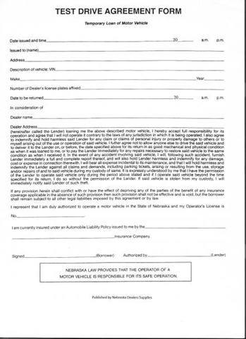 Test Drive Agreement - 2 Part